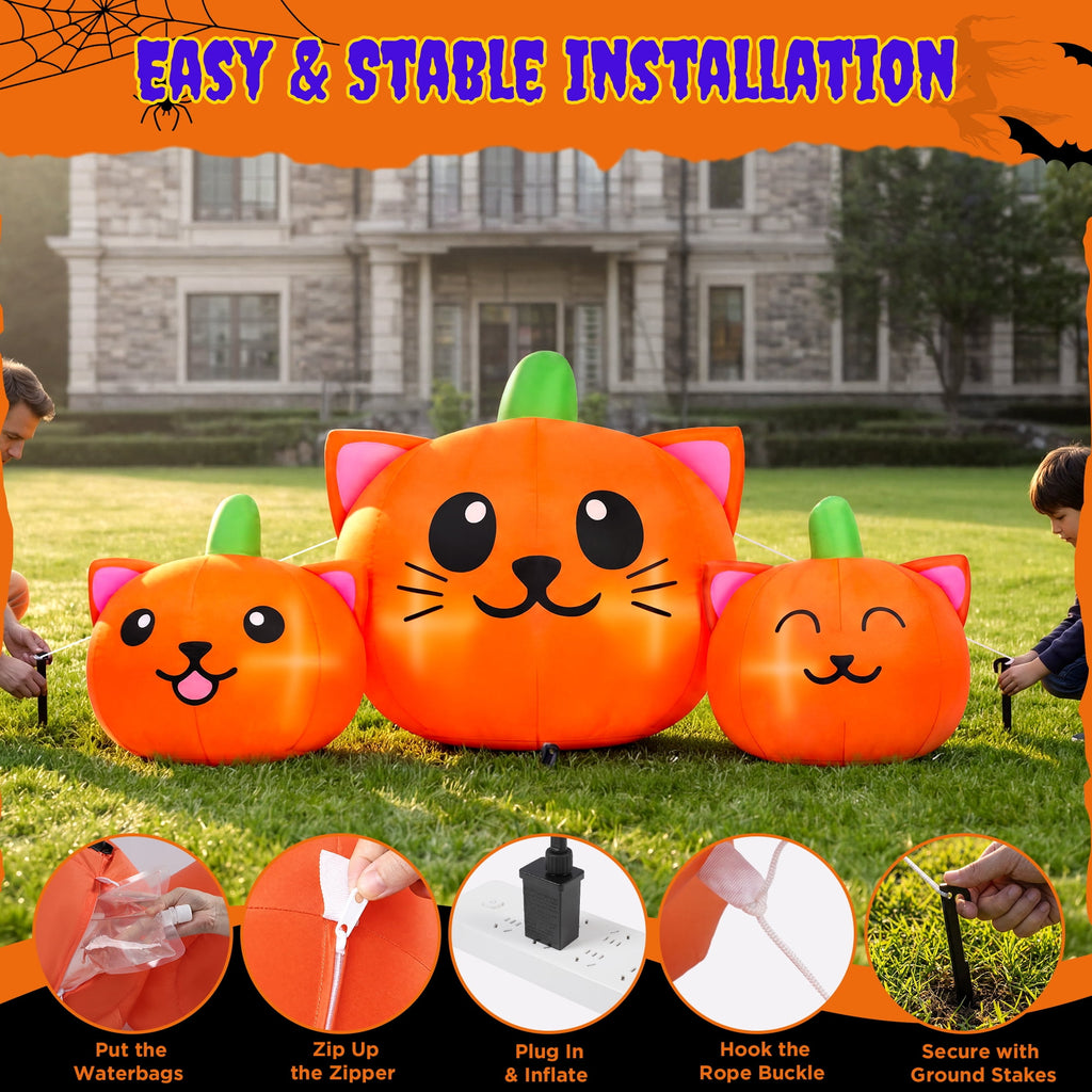 Haunt & Co 6.2FT Halloween Inflatable Pumpkin Cat Outdoor Decorations, Halloween Blow Ups with Lights