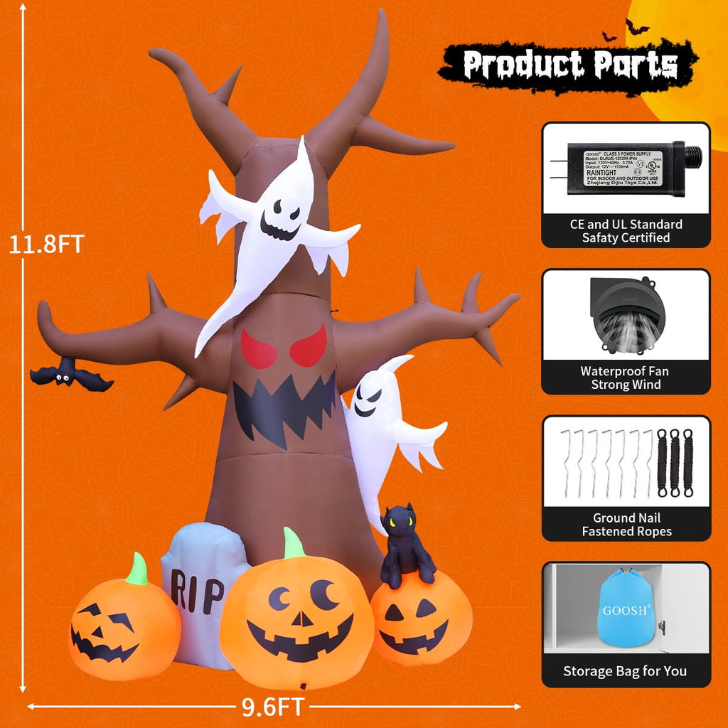 Haunt & Co Halloween Inflatable 11.8 FT Inflatable Halloween Tree, Halloween Inflatable Tree Scary Halloween Blow Up Tree with LED Lights, Outdoor Clearance for Halloween/Holiday