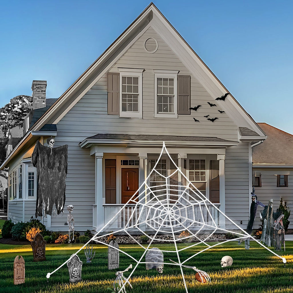 Haunt & Co HKKDKTA Halloween Spider Web Lights Decoration, 250 LED Giant Spider Web 16.4ft Light Up Halloween Web Lights