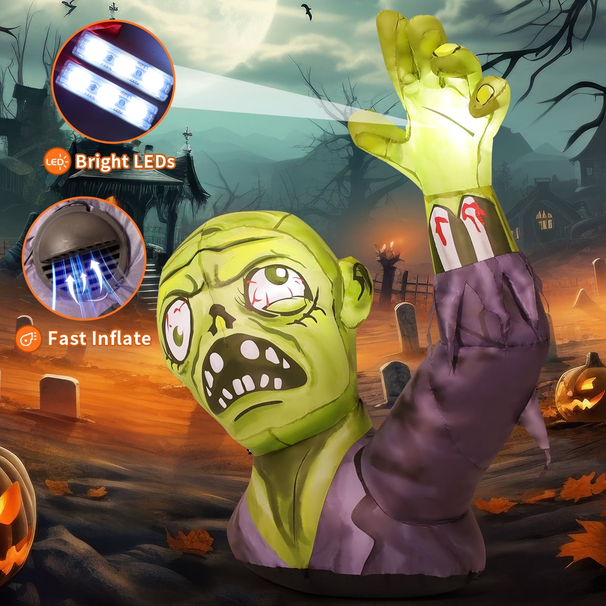 Haunt & Co Halloween Inflatable 5 FT Zombie Inflatable Shaking Hands, Zombie Inflatable Scary Halloween Blow Ups with LED Lights, Halloween Inflatables Clearance for Holiday/Party