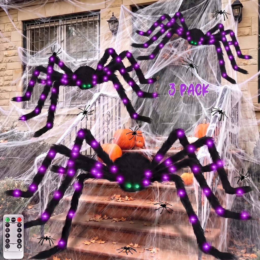 Haunt & Co Halloween Spider Decorations Set, 5FT and 2 Pack 4FT Lighted Giant Spider Decorations