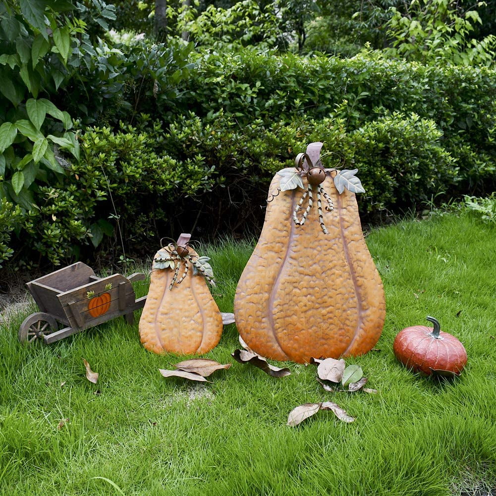 Haunt & Co Metal Pumpkin Harvest Fall Decor Thanksgiving Halloween Outdoor Yard Garden Decor Free Standing Pumpkin Decorations for Home (H-24.5")