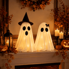 Haunt & Co 2PCS Halloween Ghost Light Set Decoration, Cute Ghost Light up for Home Halloween Party Tabletop Kitchen Counter Fireplace Mantle Decoration