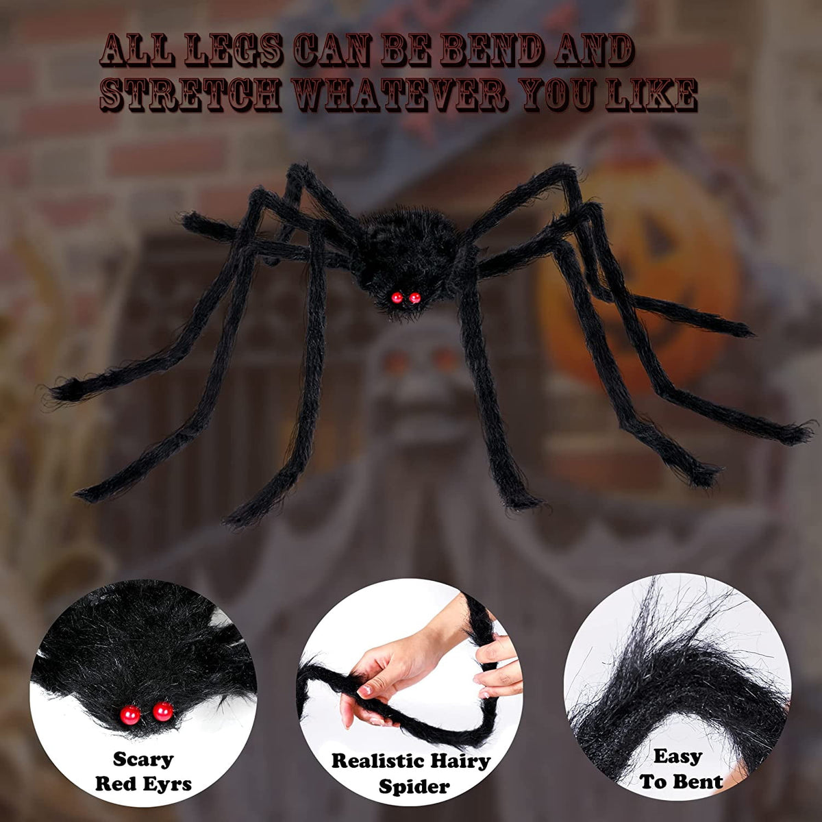 Haunt & Co Vafful Outdoor Yrad Spider Web 275'' and 59'' Giant Spider with 20 pcs Small Spider and 40g Stretch Cobwebs