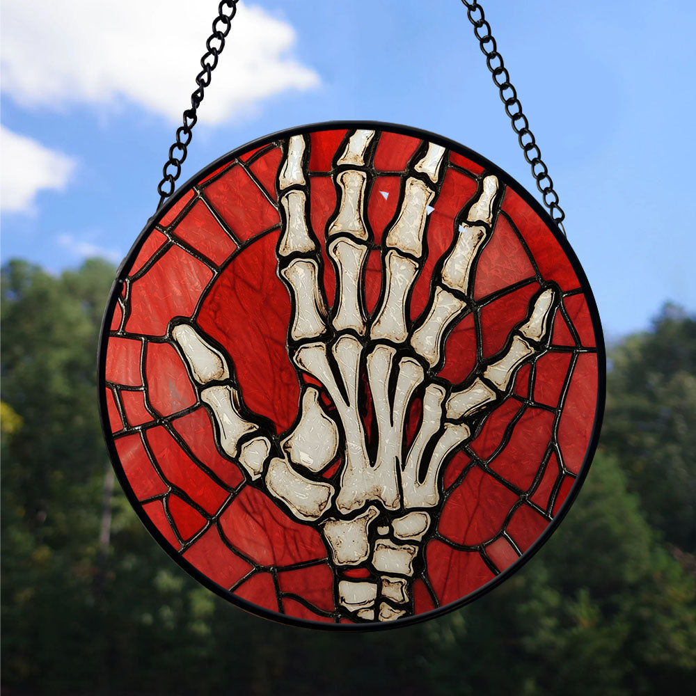 Haunt & Co Kids Christmas Gift - Halloween Skeletons Stained Glass Hanging Ornament - Merry & Bright Xmas Tree Decor, Holiday Gift for Family & Friends