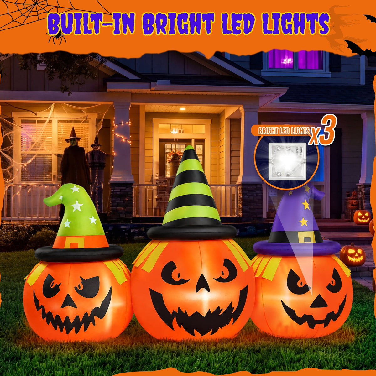 Haunt & Co 6FT Halloween Inflatable Pumpkins Decorations with LED Lights, Halloween Blow Ups Decoration for Home Party