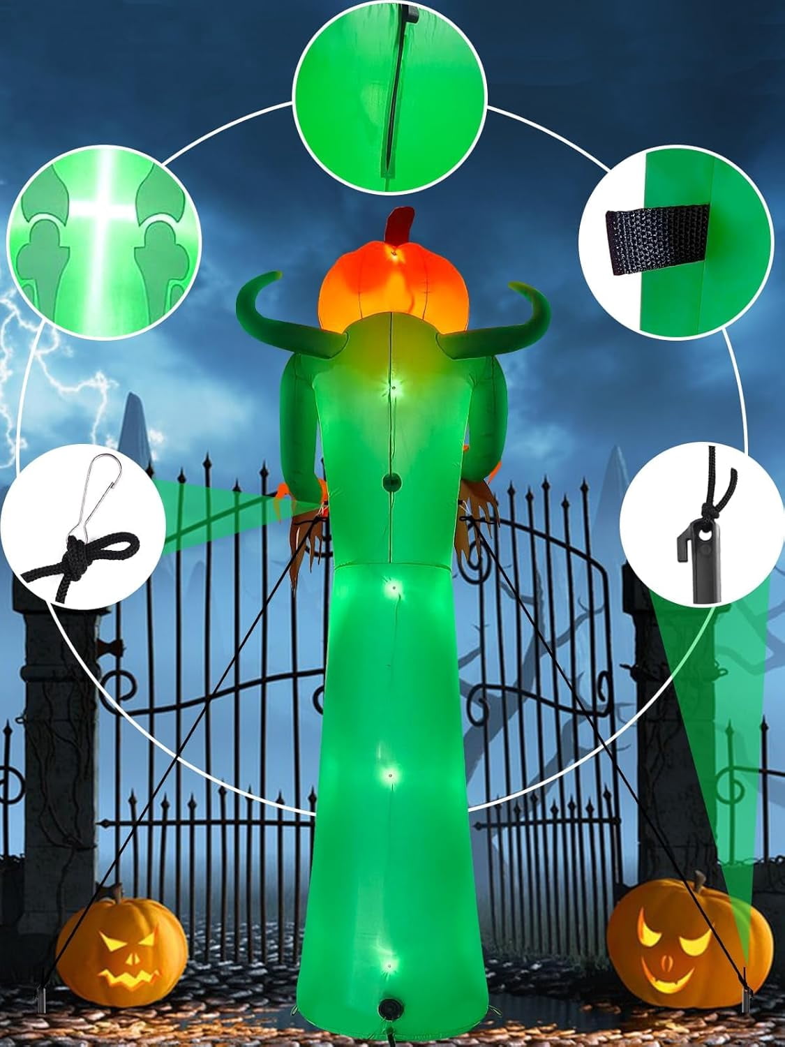 Haunt & Co 12FT Halloween Inflatable with LED Lights - Giant Pumpkin & Skeleton Outdoor Decoration