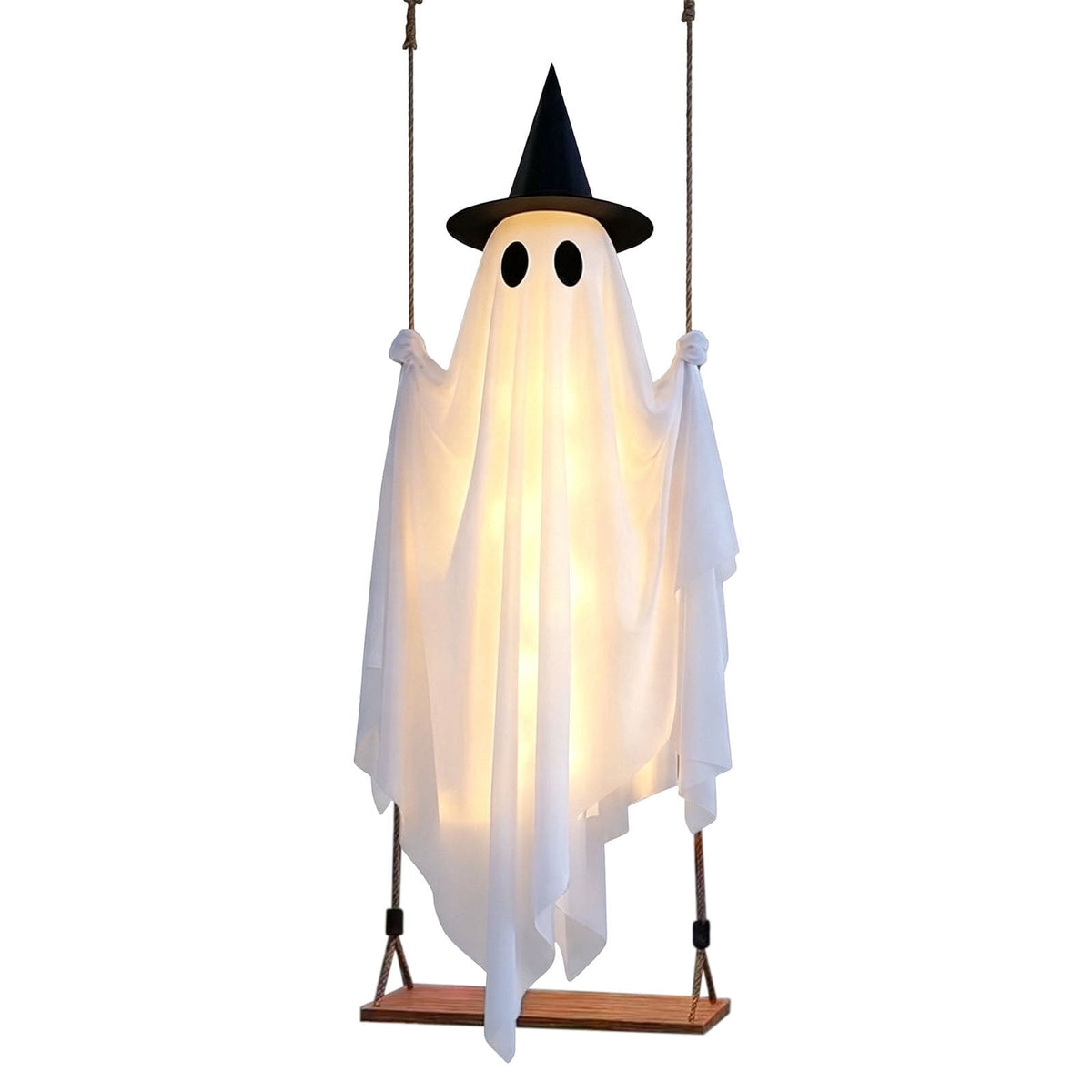 Haunt & Co Qwtwty Halloween Hanging Swinging Ghost Decor, Large Flying Ghost Halloween Ornaments with Witch Hat for Front Yard Patio Lawn Garden Party Decor