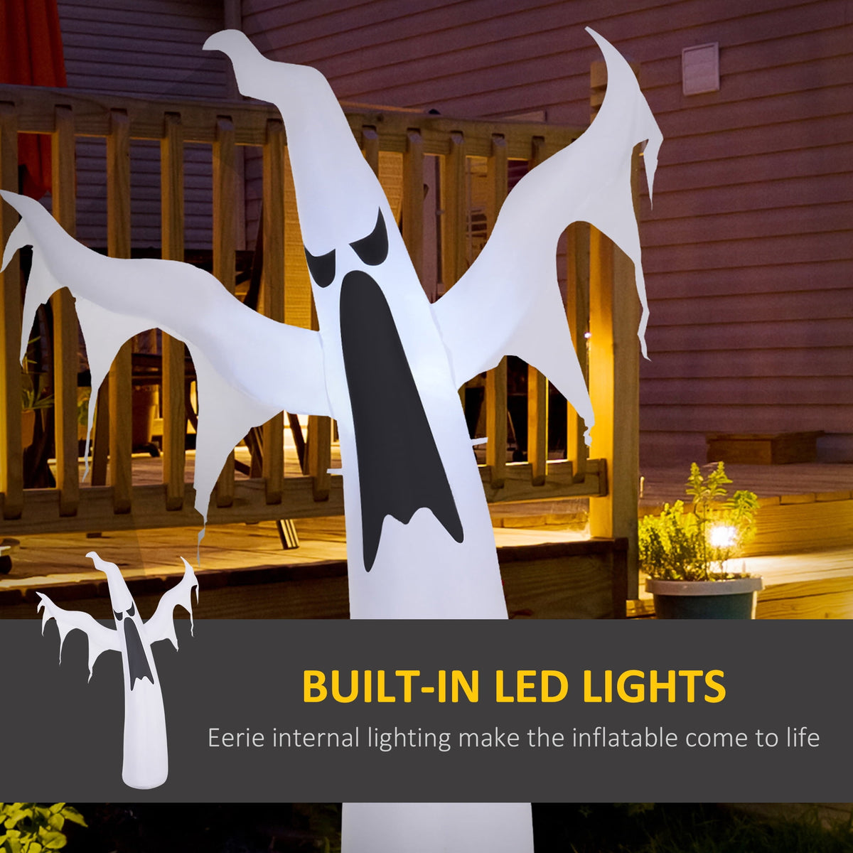 Haunt & Co HOMCOM Halloween Inflatable Ghost with LED Lights