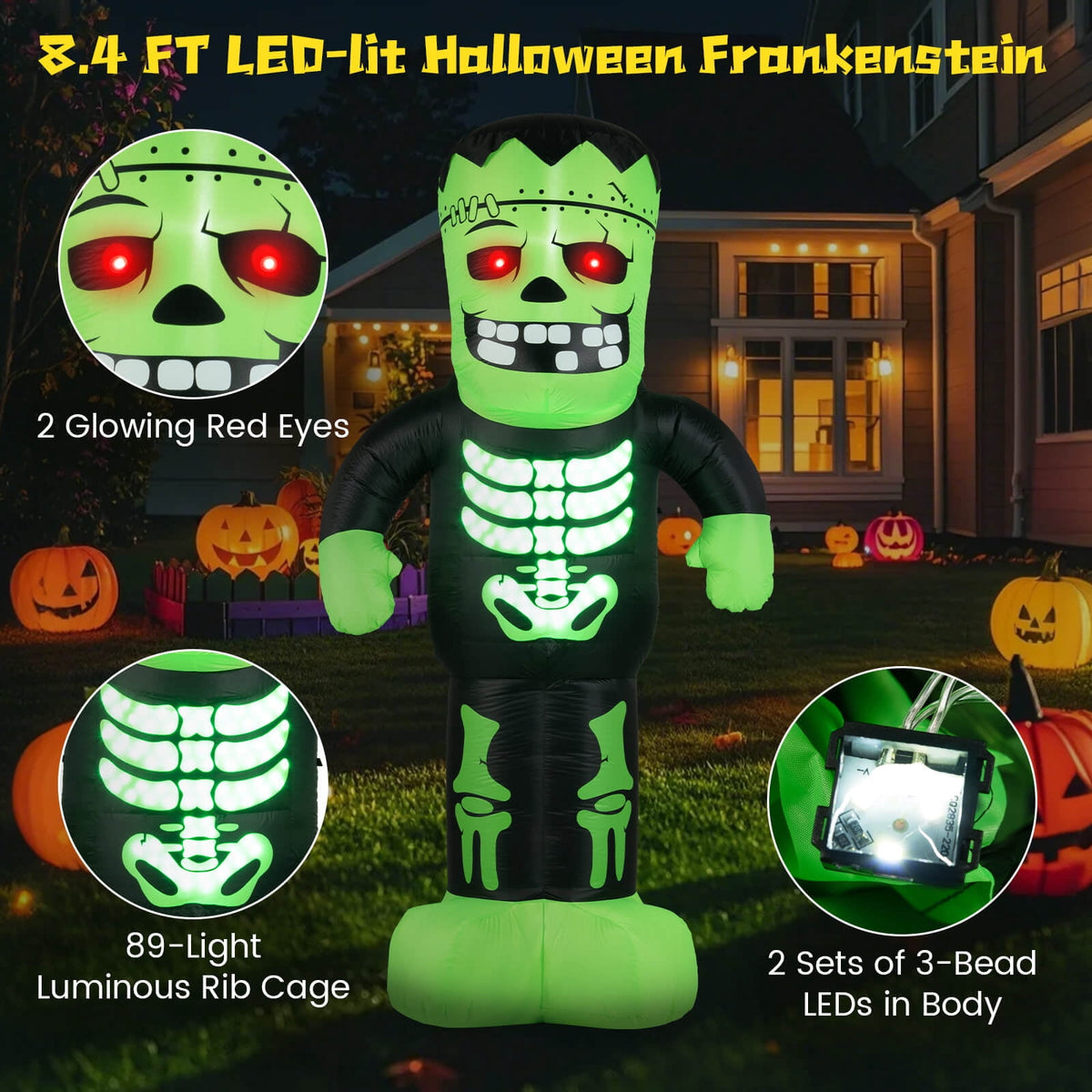 Haunt & Co Costway 8.4 Ft Tall Halloween Inflatable Decoration LED-lit Inflatable Green Zombie
