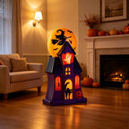 Haunt & Co 11.8 Inch Resin Light Up Spooky Halloween Manor Tabletop Decor Battery Operated LED Witch Ghost Black Cat Pumpkin Scene Lamp Mantel Shelf Indoor Halloween Party Home Seasonal Ornament