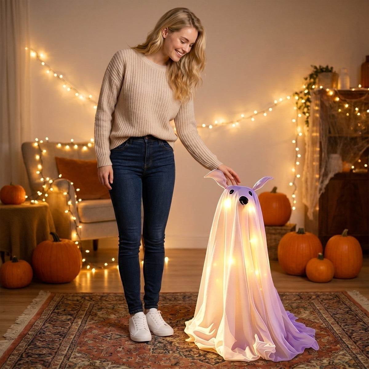 Haunt & Co Halloween Decorations, LED Lighted Ghost Walking Dog Statues, Spooky Halloween Indoor Decor for Home Tabletop Patio Garden Ornament (Ghost*1?? Ghost Dog*2)