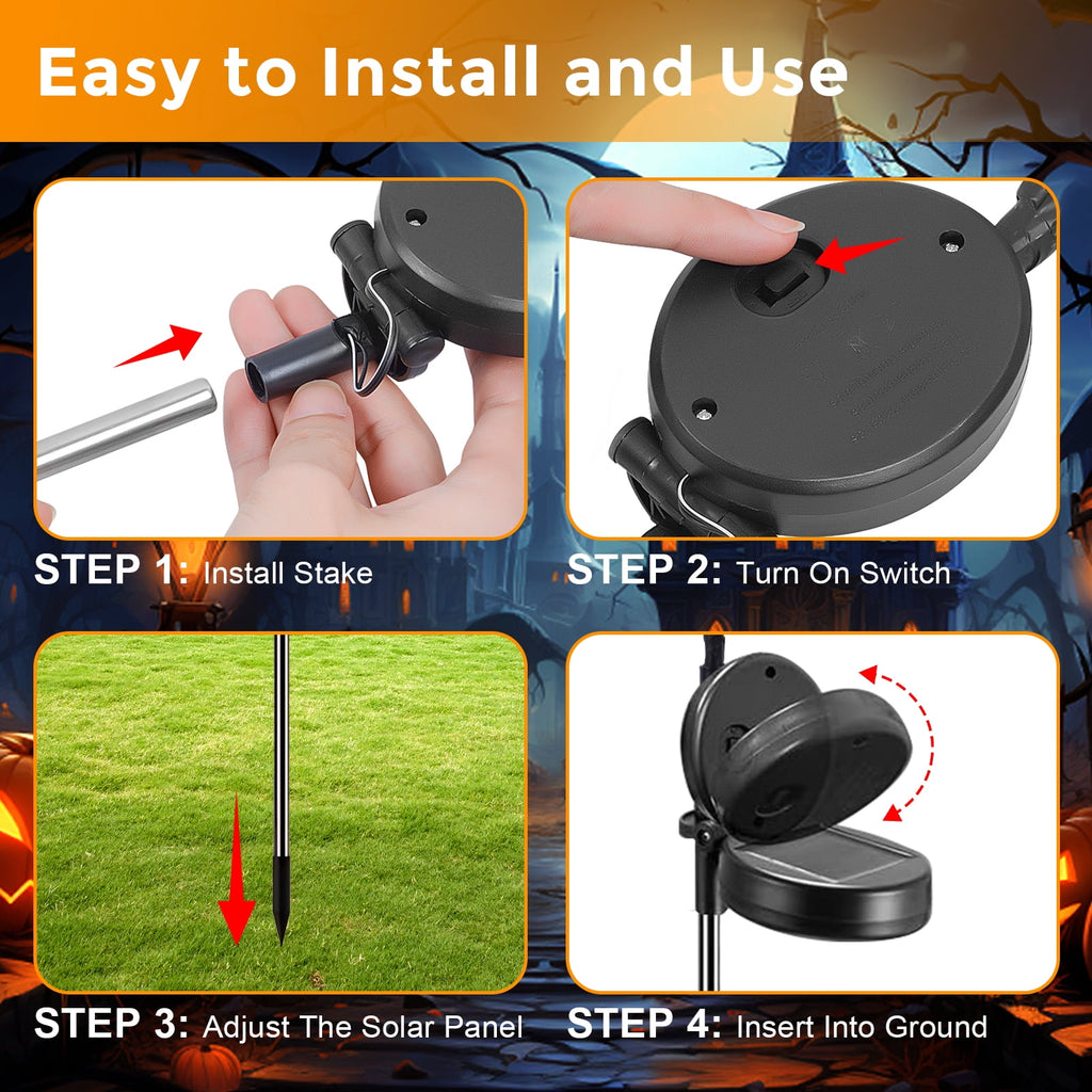 Haunt & Co 2 packs 40 LEDs Solar Halloween Pumpkin Stake Lights, 2 Modes Outdoor Waterproof , Solar Halloween Lights Stakes