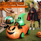 Haunt & Co (2 pack) 2.6ft Halloween Inflatable with Music and Lights,Remote Control Pumpkin Ghost Car,Blow ups Rc Car,Indoor Outdoor,Orange Green