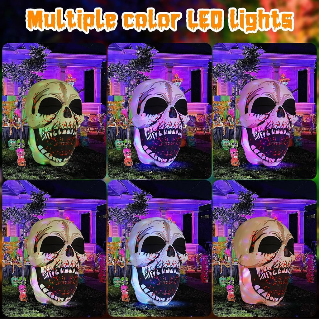 Haunt & Co Halloween Inflatables 4 FT High Halloween Inflatable Skull with Magic LEDs, Scary Skulls Inflatable Halloween Skull Inflatable, Outdoor Clearance for Holiday Party