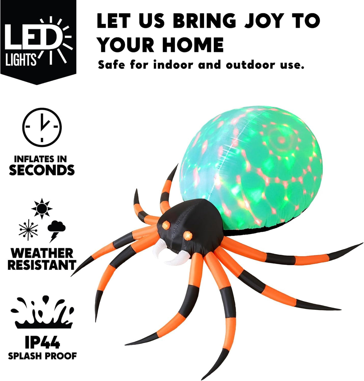 Haunt & Co 8 FT Halloween Inflatables Spider with Rotating Colorful Light,Light Up Spider with Orange Eyes Halloween Blow up Yard Decorations,Outdoor