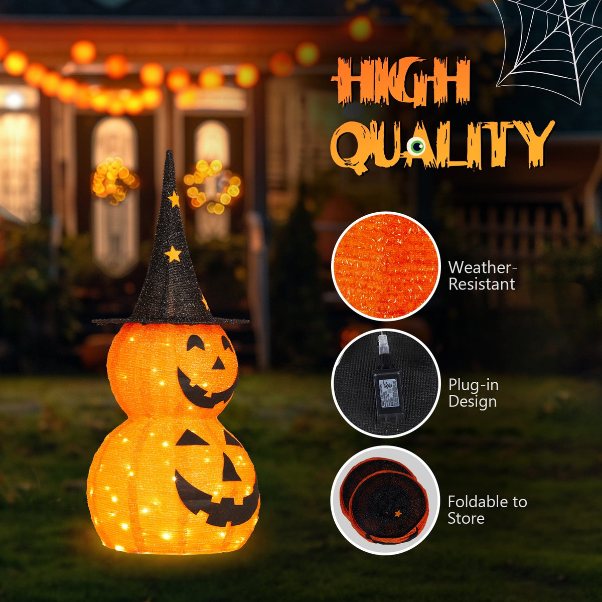 Haunt & Co 3FT Pumpkins Halloween Lighted Pumpkin Outdoor Decoration for Holiday Lawn Garden Party,2Pcs