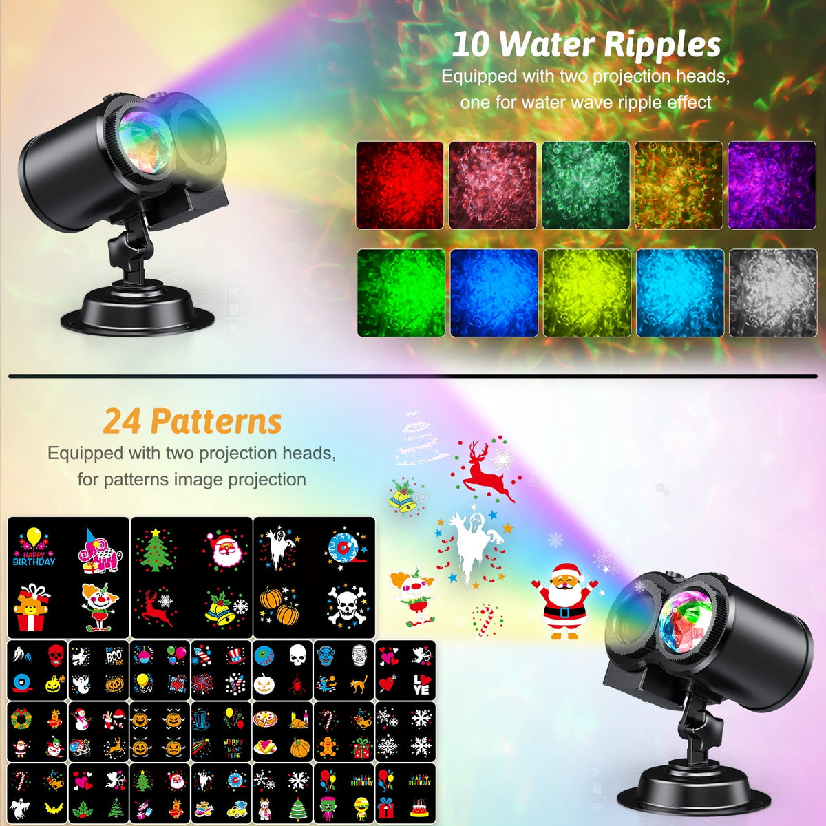 Haunt & Co Outdoor HD projector light, remote control 16 switchable modes, Christmas Halloween celebrations, birthdays, weddings and parties, waterproof light show