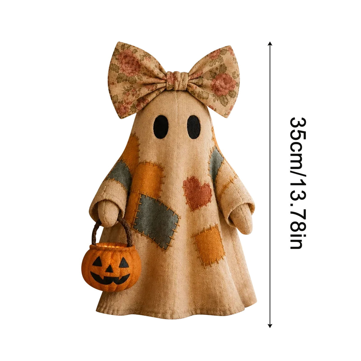 Haunt & Co 1PCS 13.78 inch Lighted Vintage Patchwork Ghost, Retro Quilted Light Up Figurine, Farmhouse Style Halloween Ornament for Seasonal Home Display