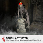 Haunt & Co 3 ft Touch-Activated Rising Reaper with Tombstone Halloween Accessory