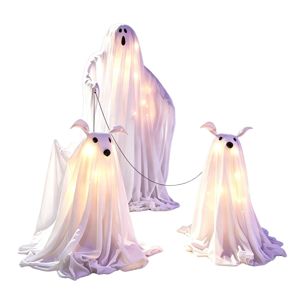 Haunt & Co Halloween Decorations, LED Lighted Ghost Walking Dog Statues, Spooky Halloween Indoor Decor for Home Tabletop Patio Garden Ornament (Ghost*1?? Ghost Dog*2)