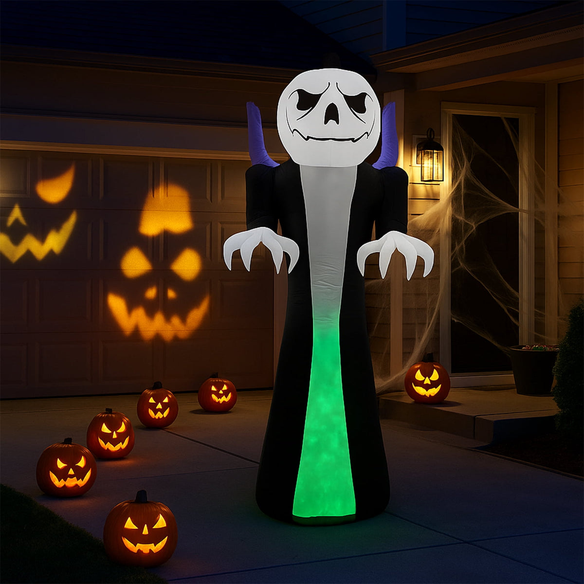Haunt & Co 12 FT Halloween Inflatables Ghost Outdoor w/ Pumpkins Head