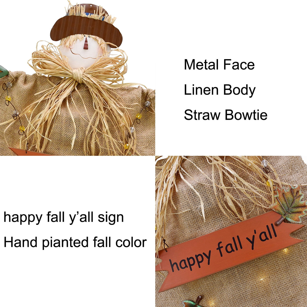 Haunt & Co Fall Scarecrow Yard Stake with LED Lights Happy Fall Ya'll Scarecrow Garden Stake Autumn Harvest Halloween Thanksgiving Outdoor Yard Decorations