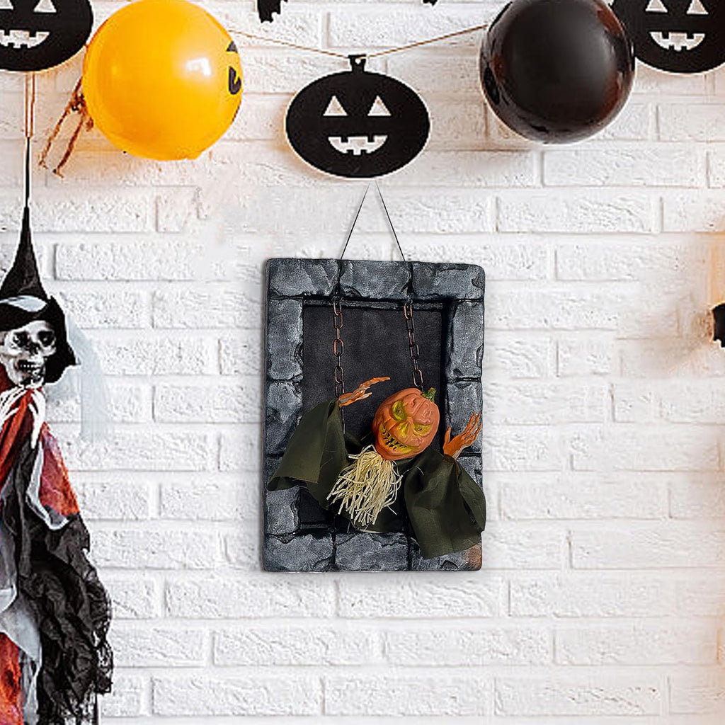 Haunt & Co HOZVOMI Motion-Activated Halloween Tombstone Decoration - Hanging Ornament with Glowing LED & Screaming Sound Effects for Spooky Outdoor Indoor Decor