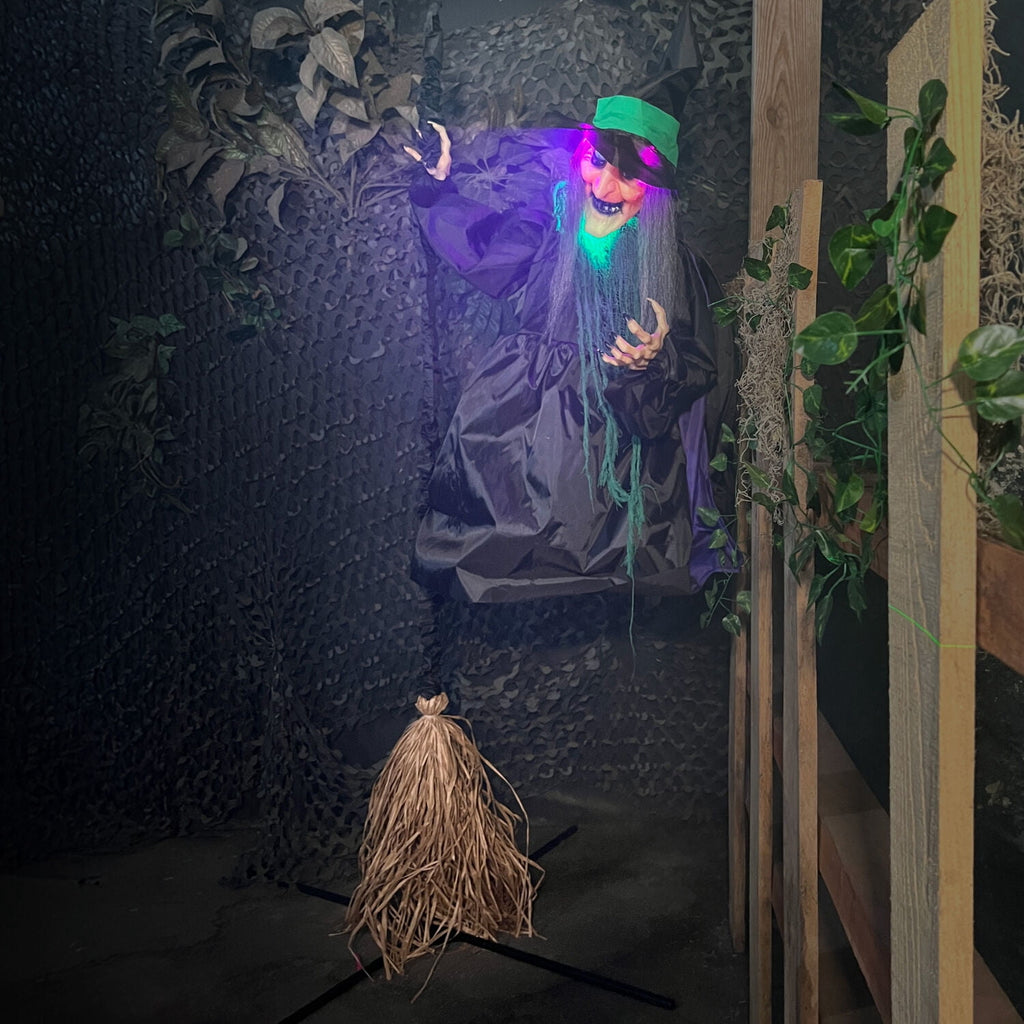 Haunt & Co 6 ft Touch-Activated Mounted Flying Witch Halloween Animatronic