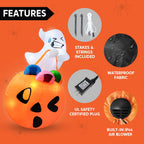 Haunt & Co 5ft Halloween Inflatables Light up Cute Ghost,Blow Up Ghost Lift Pumpkin Candy Bag with Build-in LEDs