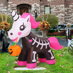 Haunt & Co COMIN 5 FT Halloween Inflatables Skeleton Unicorn Outdoor Decorations Blow Up Yard Pink Cute with Built-in LEDs