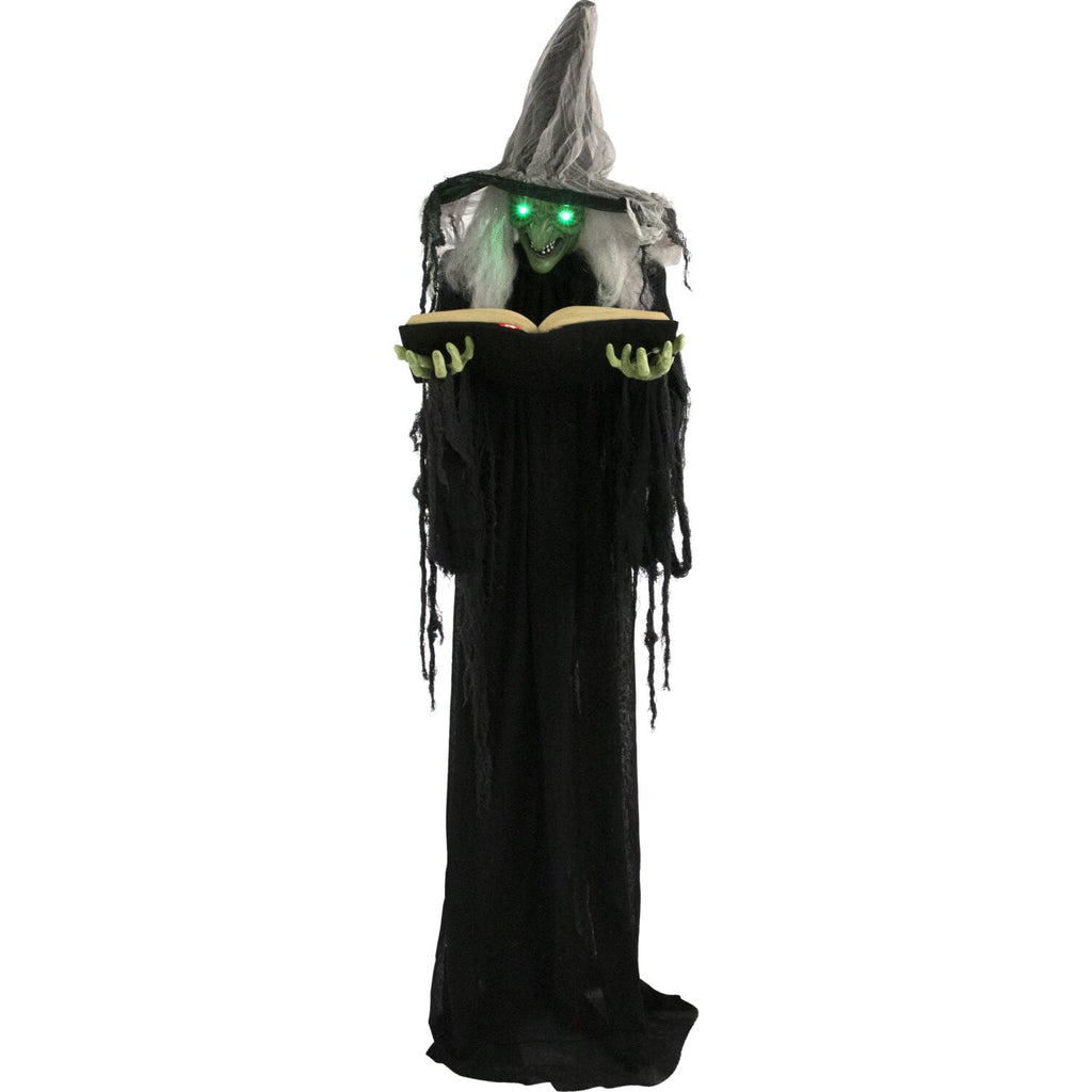 Haunt & Co 5.5 ft Poseable Witch with Spell Book, Lights and Sound, Indoor/Covered Outdoor