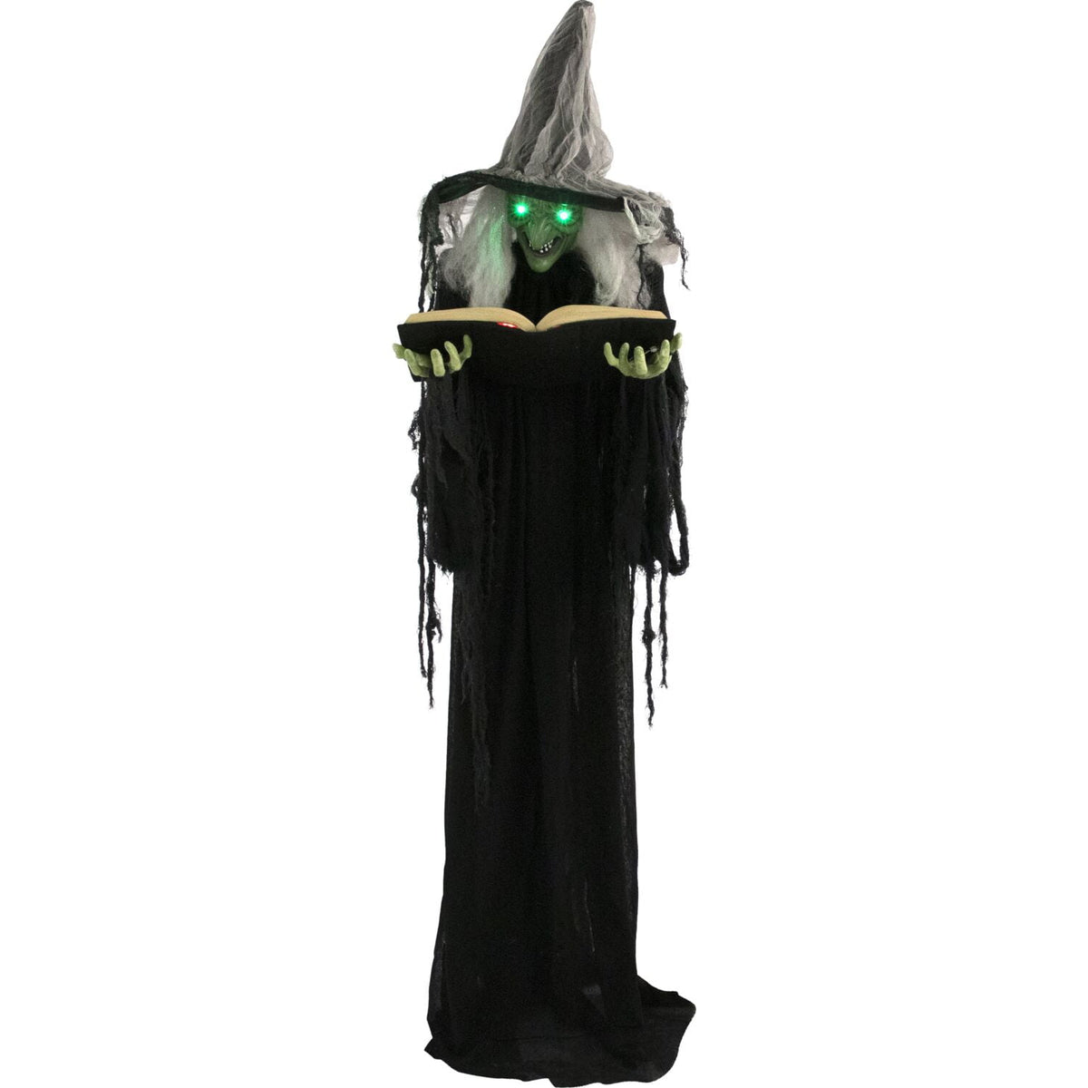Haunt & Co 5.5 ft Poseable Witch with Spell Book, Lights and Sound, Indoor/Covered Outdoor