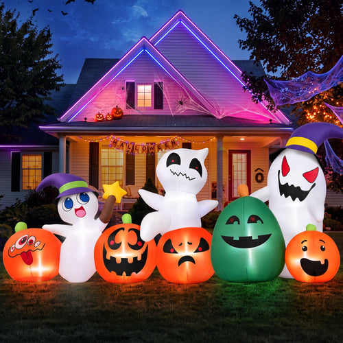 Haunt & Co (2 pack) 7ft Long Halloween Inflatable with Lights,Pumpkin Ghost