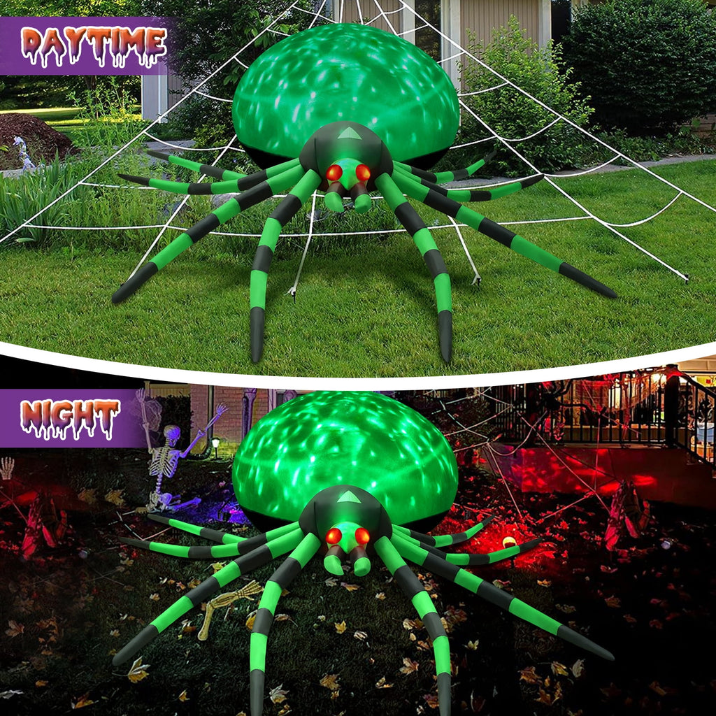 Haunt & Co 8FT Halloween Inflatables Outdoor Decorations Giant Spider Decorations with LED Lights and Air Pump Blow up Inflatable Green