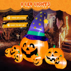 Haunt & Co 8.7FT Halloween Inflatable Pumpkin Set, 7-Pumpkin Outdoor Decoration with Witch Hats and LED Lights