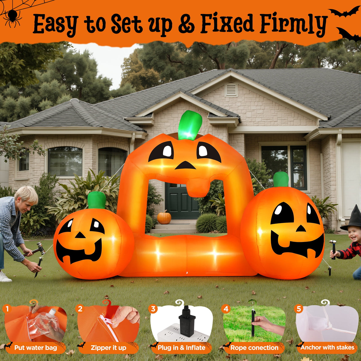 Haunt & Co (2 pack) 8.5FT Halloween Inflatable,Pumpkin Photo with Lights
