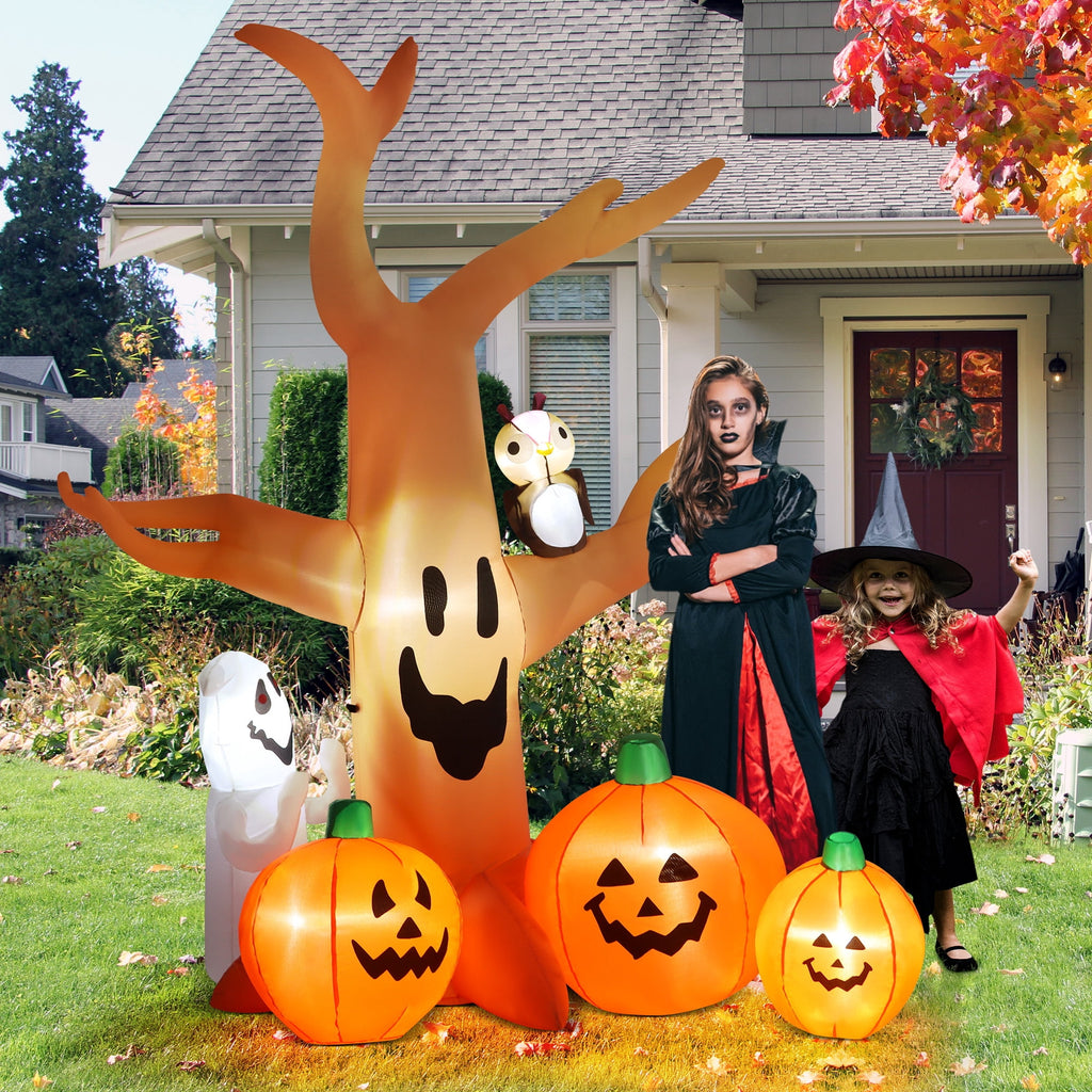 Haunt & Co 8FT Halloween Inflatables Dead Tree,Outdoor with Built-in LED Lights,Halloween Blow Up Yard Decorations with Pumpkin,Ghost,and Owl