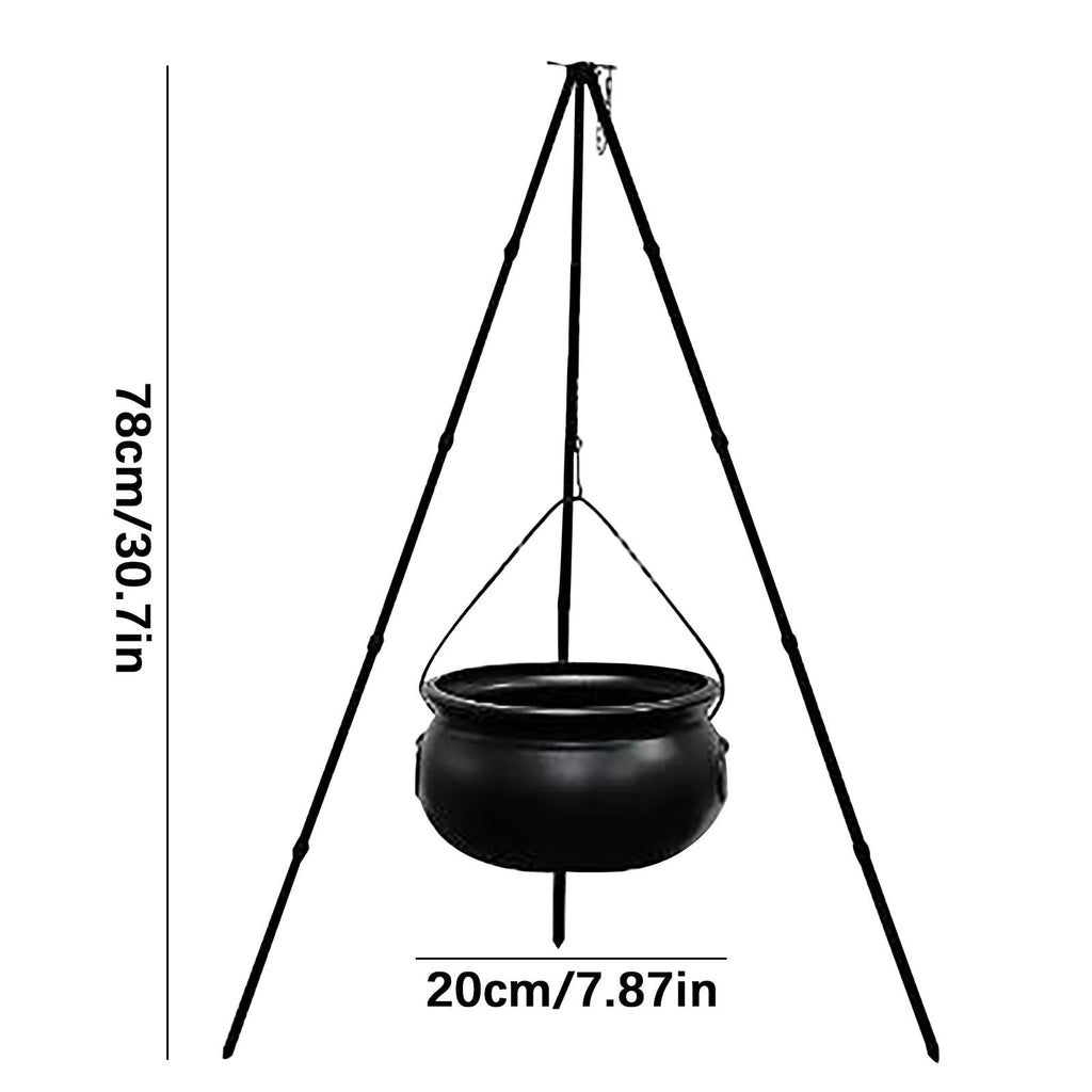 Haunt & Co SDJMa Outdoor, 7.8" Witch Cauldron on 30.7" Tripod with Timer String Lights, Halloween Haunted House Decor