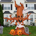 Haunt & Co 8 FT Halloween Inflatables Spooky Tree with Ghost,Pumpkin & Tombstone Tree Blow Up Decor with Built-in LED Lights