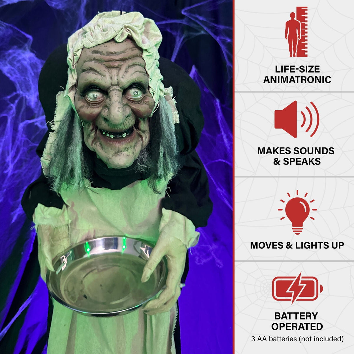 Haunt & Co 5 ft Life-Size Animatronic Indoor/Covered Outdoor Zombie Maid