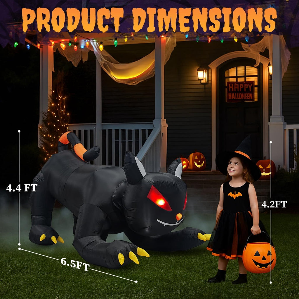 Haunt & Co 6.5FT Halloween Inflatable Black Cat, Blow Up Yard Decoration with Shakable Head & LED Lights, Large