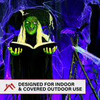 Haunt & Co 5.5 ft Poseable Witch with Spell Book, Lights and Sound, Indoor/Covered Outdoor