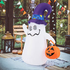 Haunt & Co Costway 6 Ft Halloween Inflatables Cute Ghost with Jack-O-Lantern & Witch Hat