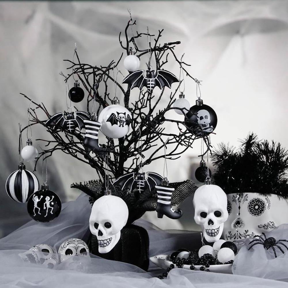 Haunt & Co Halloween Skeleton Black and White Ornament Set