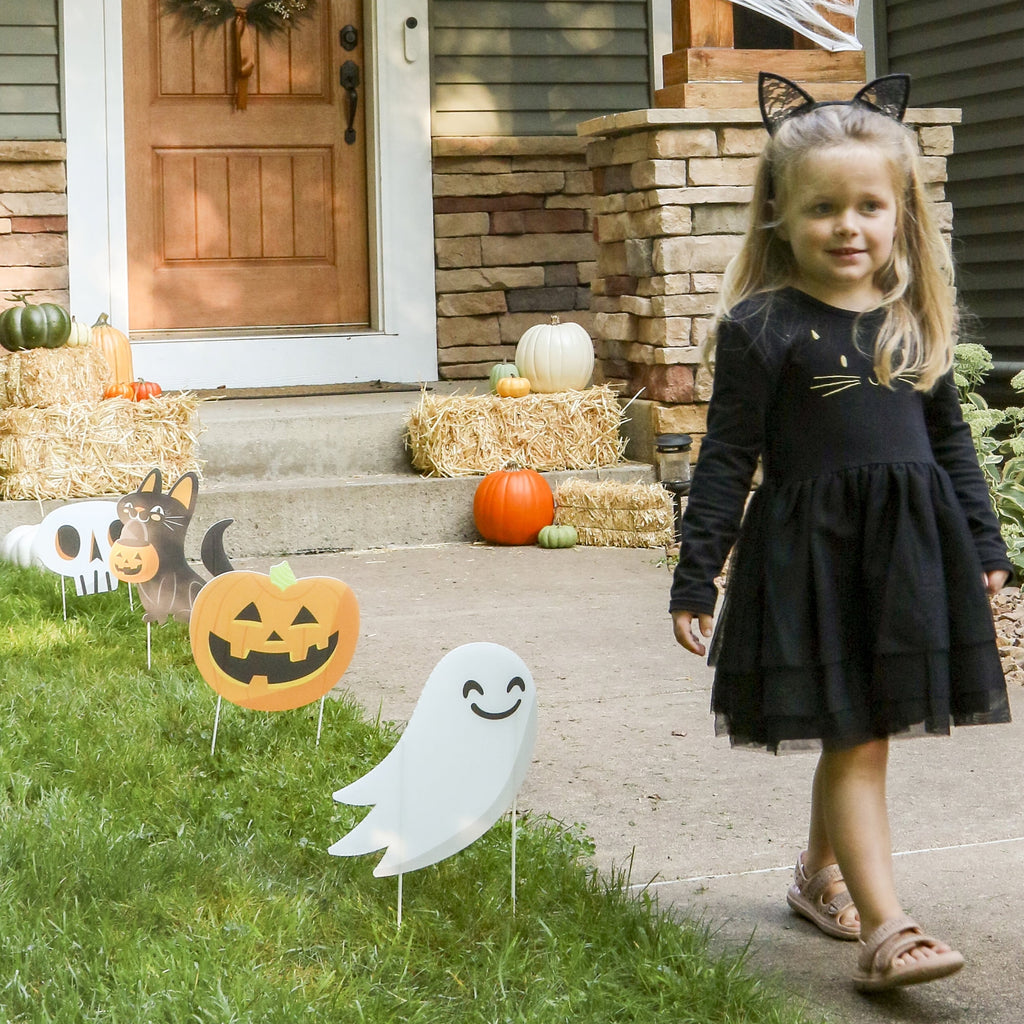Haunt & Co Big Dot of Happiness Jack-O'-Lantern Halloween - Black Cat Ghost Skull & Witch Hat Lawn Decor - Outdoor Kids Halloween Party Yard Decorations - 10 Pc