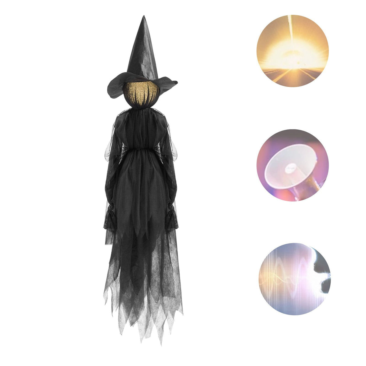 Haunt & Co TOPRenddon Life-Size Glowing Witch Decor - 3-Pack 59" Halloween Yard Figures with Color-Changing LED Faces & Rainproof Fabric