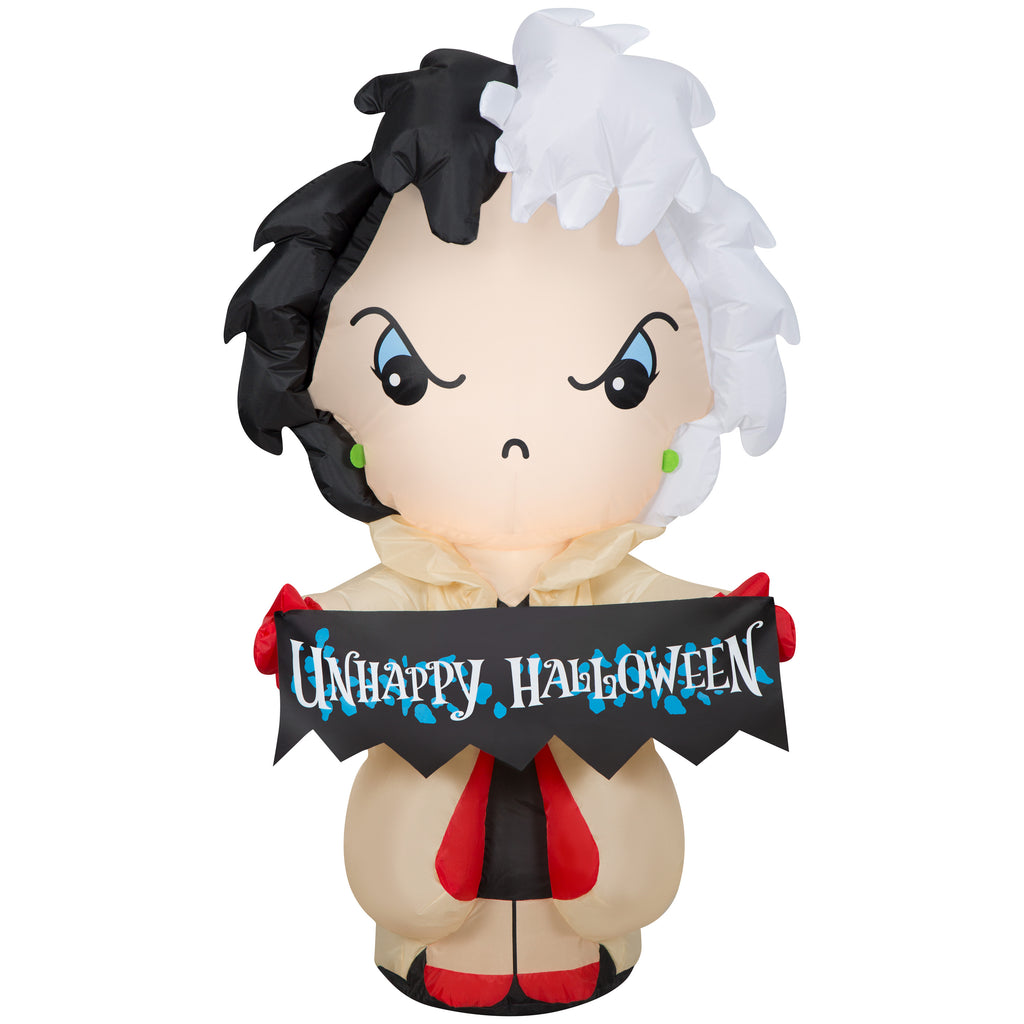 Haunt & Co Disney Cruella with "Unhappy Halloween" Banner