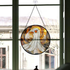 Haunt & Co Eco Friendly Christmas Gift - Halloween Evil Scary Ghosts Spooky Oranges Stained Glass Hanging Ornament - Silver & Gold Christmas Tree Decor, Holiday Gift for Family & Friends, Collectible 2025