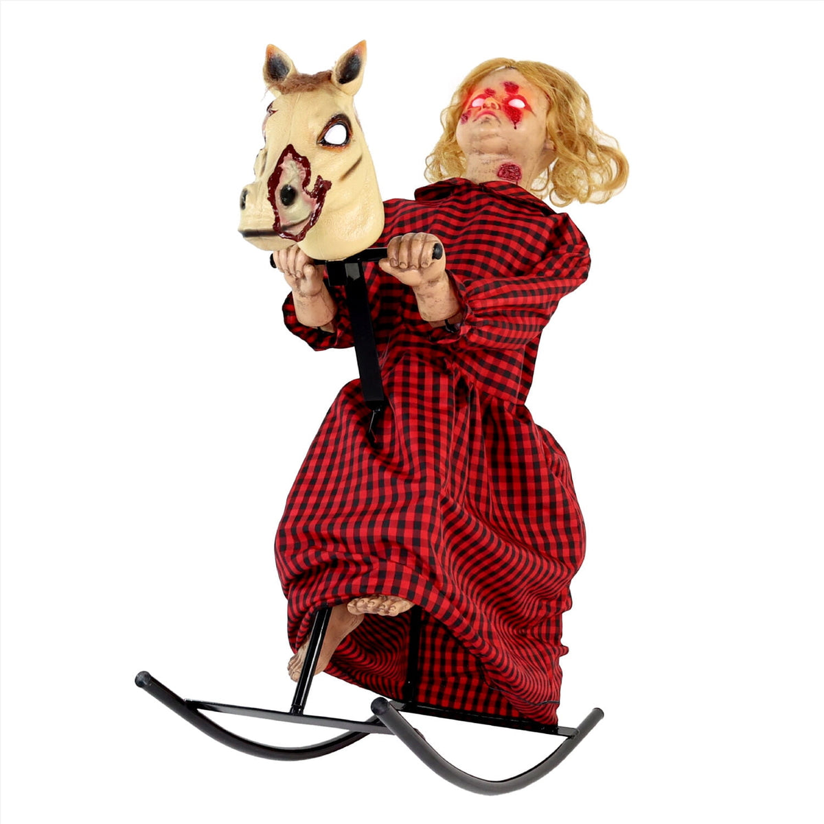 Haunt & Co 3.2 ft Voice & Sound-Sensor Rocking Horse Girl Halloween Animatronic